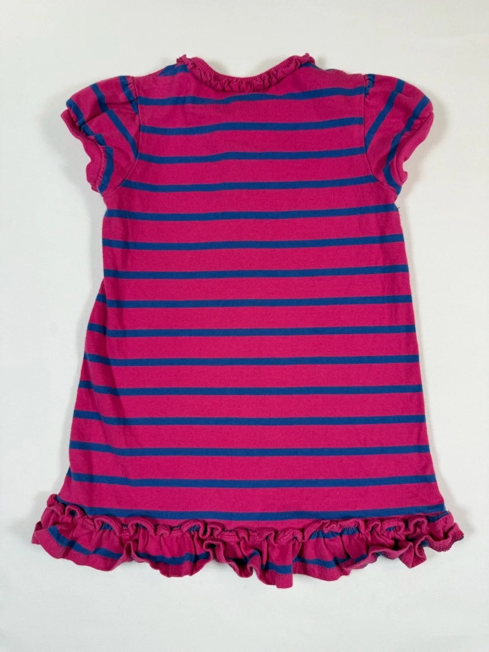 RALPH LAUREN Infant Pink Blue Striped Ruffle Hem Dress Baby Girl Size 12M Cotton
